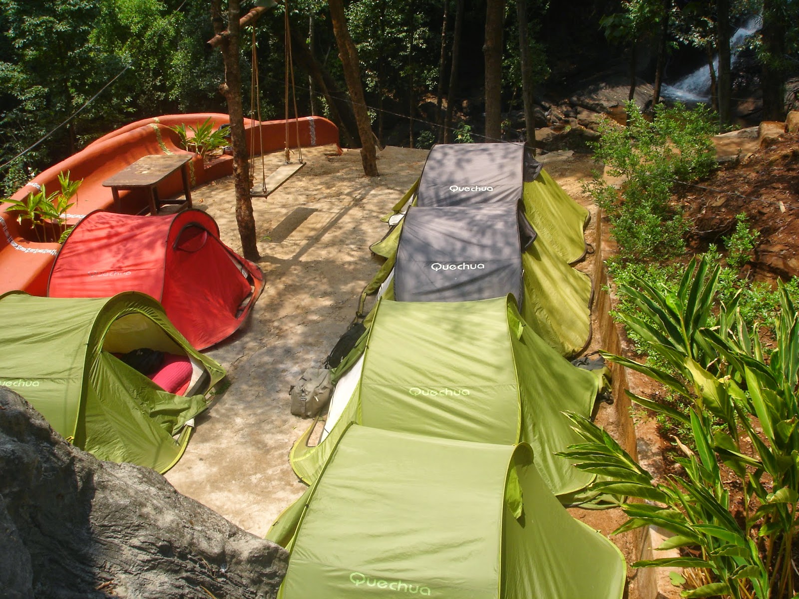 A close-up shot of our premium homestay in Chikmagalur with the backdrop of waterfalls