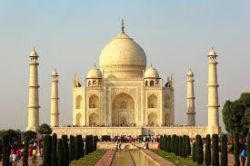 Taj Mahal view from a rooftop terrace in Agra homestay.